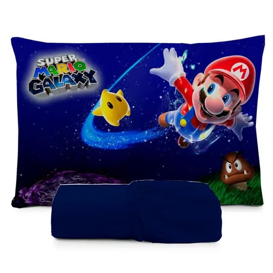 JOGO DE LENÇOL SOLTEIRO INFANTIL SUPER MARIO GALAXY  LENÇOL COM ELASTICO