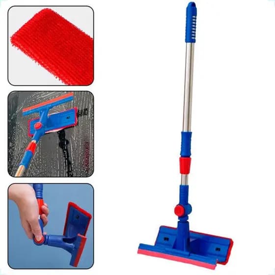 RODO LIMPA VIDROS EXTENSIVEL MOP DUPLO ESFREGAO LAVA SECA CABO TELESCOPICO JANELA SACADA