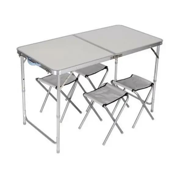 MESA DOBRÁVEL ALUMÍNIO 120x60CM COM BANQUINHOS - AJUSTÁVEL E PORTÁTIL PARA CAMPING E PRAIA