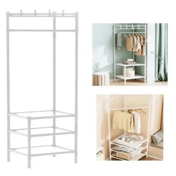 SAPATEIRA RACK DE CANTO ORGANIZADOR PORTATIL ARMARIO COM ARARA E CABIDES ROUPAS BRANCO