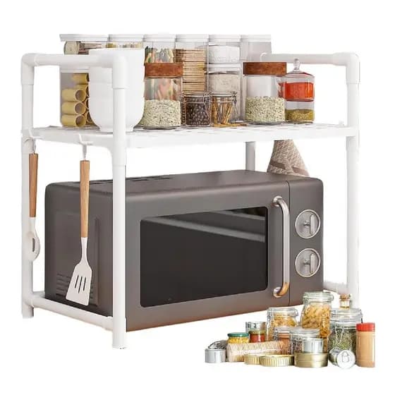 RACK ORGANIZADOR COZINHA SUPORTE MICROONDAS PRATELEIRA PORTA TEMPEROS ESTANTE BANCADA BRANCO