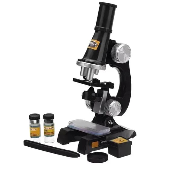 MICROSCÓPIO EDUCACIONAL DE MESA COM AMPLIAÇÃO DE ATÉ 450X, LED E KIT COMPLETO PARA LABORATÓRIO