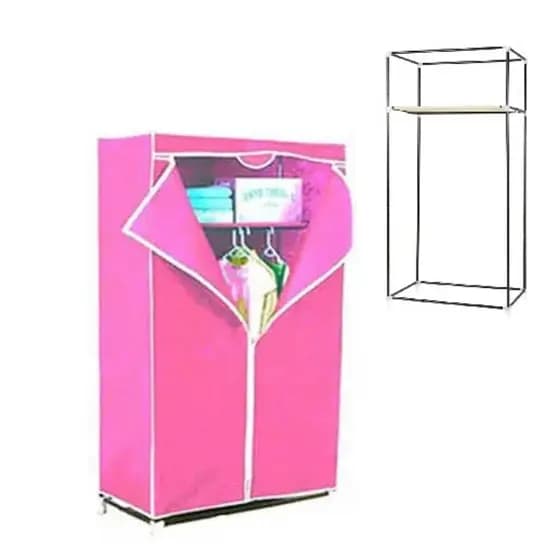 GUARDA ROUPA PORTÁTIL ROSA COM CABIDEIRO PRATELEIRAS DOBRÁVEL