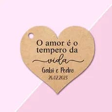 120 Tags PAPEL Kraft Personalizadas Formato Coração Lembrancinha para Casamento, Noivado e Chá de Cozinha