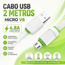Cabo Micro USB V8 2M 4.8A Turbo Carga Rápida e Dados