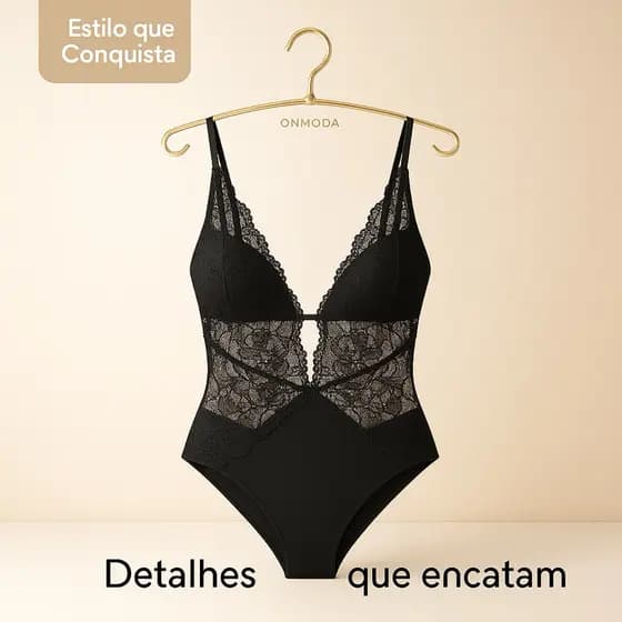 Body Fio Sem Bojo Nem Arco, Renda e Tecido, Alças Ajustáveis, Elegante MTX Moda