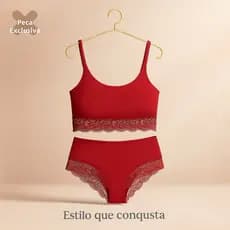 Conjunto Espera Marido Plus Size Cropped em Renda e Calcinha Caleçon Conforto Ternura Íntima
