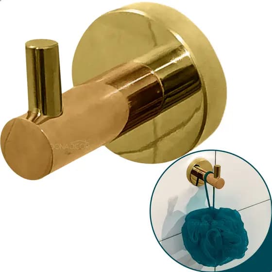 Gancho Cabide Dourado Porta Toalha Inox 304 Simples Outlet Suporte Parede Banheiro Pendurador Gold