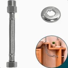 Engate Mangueira Flexível Trançado Inox 15cm Quente fria 1/2 Entrada Rabicho Macho x Femea