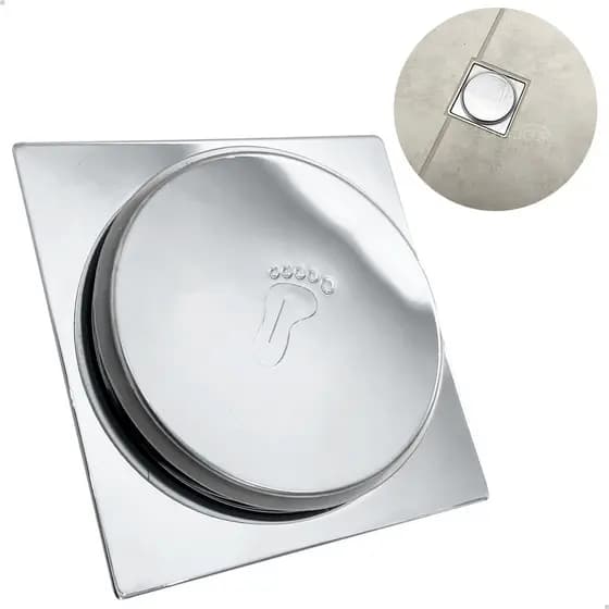 Ralo Click 10x10 Inox Ralo Inteligente Quadrado Para Banheiro lavanderia lavabo Alto Padrão