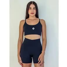 Conjunto Academia Short Top Feminino Fitness Poliamida Canelado Zero Transparencia Top Alça