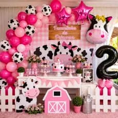 Kit 30 Balões Decoração Vaquinha Festa Fazendinha Pink Evento Aniversario Infantil Decoração Mesa