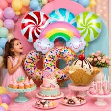 Kit 7 Balões Metalizados Decoração Candy Donuts Sorvete Balões Eventos Aniversários Festa Temáticas