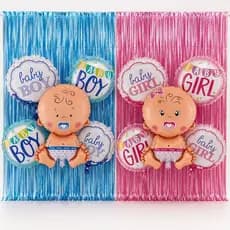 Kit Decoração Chá Revelação 2 Cortinas 2 Kits de Balões Baby Boy Girl Festa Bebê Rosa Azul Chá Bebe