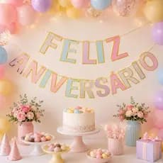 Faixa Feliz Aniversário Colorida Borda Dourada Candy Color Decoração Festa Bandeirinhas Decorativas