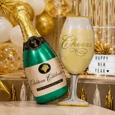 Kit 2 Balões Metalizado Grande Garrafa Champanhe Balão Taça Champagne Decoração Eventos Aniversários