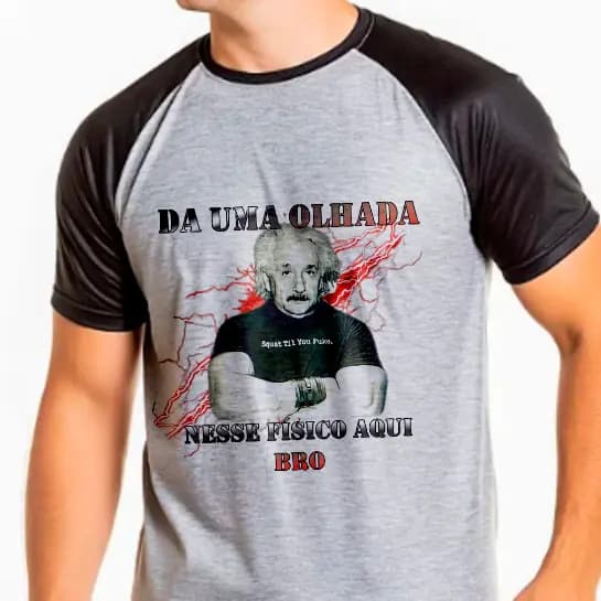 Camiseta "Da Uma Olhada Nesse Físico Aqui" Masculina/Feminina Basica  Unissex, Blusa Camisa Albert Einsten Malha Fria Academia Treino Modelo Lisa/Raglan