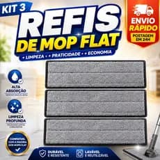 Kit 3 Refil Mop Flat Rodo de Limpeza em Microfibra Piso Casa Esfregão