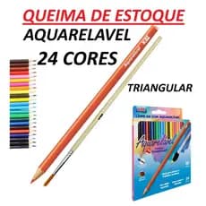 LÁPIS DE COR AQUARELAVEL COM 24 CORES PINTURA ARTESANATO AQUARELA FORMATO TRIANGULAR E CORPO EM MADEIRA