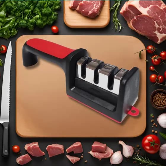Amolador Afiador de Faca 3 em 1 em Aço Inox Profissional Utensílios Cozinha