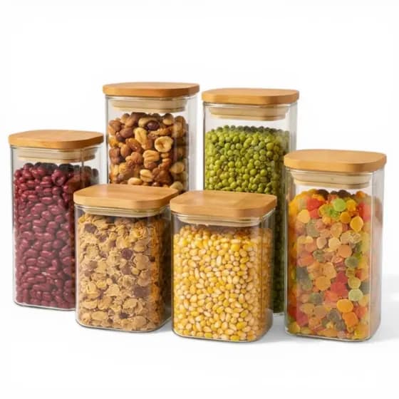 Kit 6 Potes Vidro Herméticos Tampa Bambu Armazenamento - Artc