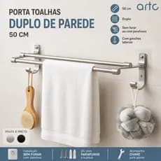 Porta Toalha Duplo Toalheiro 50cm Multiuso P/ Banheiro Com Suporte Adesivo Sem Furos