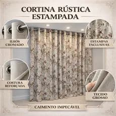 Cortina Rústica Estampada 3,00 X 2,70 Para Sala/Quarto Decoração Elegante