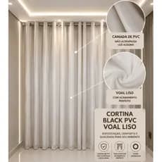 Cortina Blackout Pvc com voil Liso, para sala/quarto e escritório Pvc com 100% de vedação/Blecaute