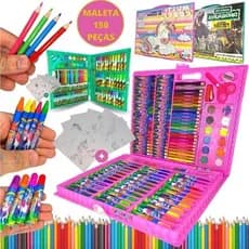 Estojo de Pintura Infantil Escolar Maleta de Desenhar e Colorir 150 Peças
