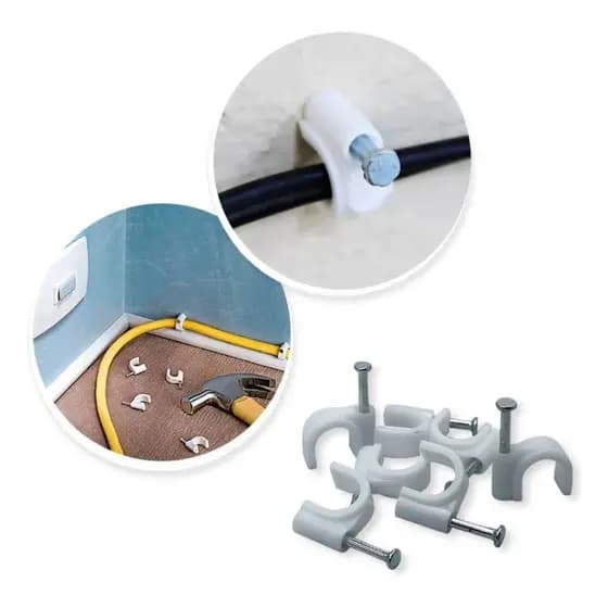 KIT 100 Miguelao RG59 6mm Grampo Fixa Fio Cabo Coaxial  Branco Passa Fio Acabamento