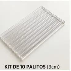 Kit 10 Palitos Transparentes 9cm x 4mm para Caneta de Resina e Topo de Bolo
