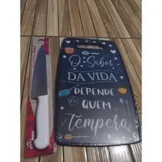 kit tábua de corte  decorativa 37x23cm faca 8"" de aço inox