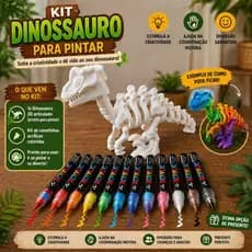 Kit Dinossauro 3D para Pintar + 12 Canetinhas 🎨 | Presente Criativo Educativo para Crianças