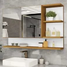 Armário Espelheira Cleopatra Para Banheiro com Nichos Nature Branco Flex Color