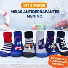 Kit 2 Pares Meia Bebê Menino Antiderrapante Confortável Macia Calce Fácil Primeiros Passos