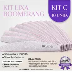 LIXA BUMERANG 100/180 LAVÁVEL PARA UNHAS Alongamento Gel Fibra