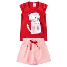 Conjunto Infantil Verão Menina Vermelho / Benetex Kids