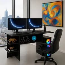 Mesa Escrivaninha Funcional p/ PC Gamer e Estudo – Preta