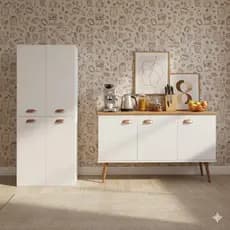 QUEIMA DE ESTOQUE - Armário Moderno Organizador + Buffet Balcão com 3 Portas