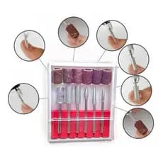 KIT LIXA 6 BROCAS PARA LIXADEIRA ELÉTRICA UNHA GEL, 6 lixas minerais resistentes e leves ideal para esculpir, modelar, nivelar, polir e remover a modelagem em unhas artificiais como unhas de fibra, gel, porcelana, entre outras. Especificação