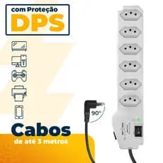 Filtro de Linha 6 Tomadas Embrastec Branco Bivolt DPS Proteção Contra Surtos Régua de Tomadas Extensão