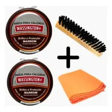 Kit 2 Graxas Cera Pasta Wassington 36g Marrom 1 Escova 1 Flanela Polidor