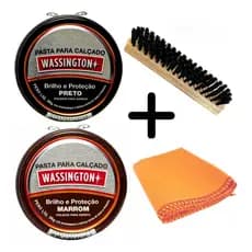Kit 2 Graxas Cera Preto Marrom 1 Escova 1 Flanela Polidor