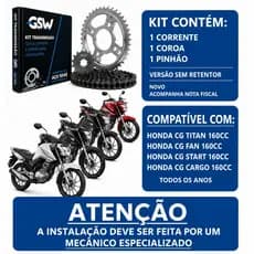 Kit Relação Transmissão Honda Cg Titan/Fan 160 Aço 1045 Reforçado