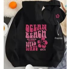 Moletom Canguru Feminino Algodão Flanelado Com Estampa Estilo Casual Inverno Look Atual Ocean Beach