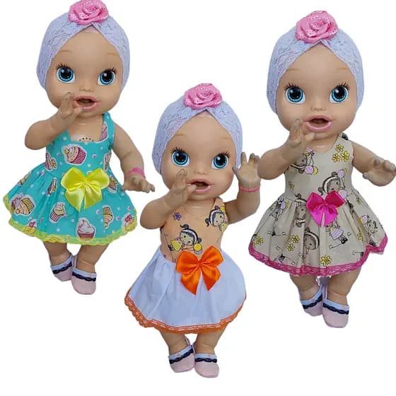Mundo Floral Roupa Boneca Baby Alive Kit C/3 Vestidos E 3 Calcinha ( medidas Nas Fotos)
