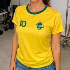 Camisa Brasil Dry Fit Feminina Copa Do Mundo Camiseta Poliéster Esportiva Proteção UV 50+