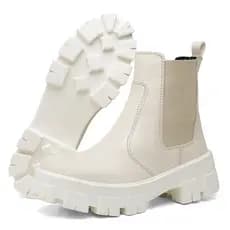 Bota Coturno Chelsea Feminino Tratorada Off White Cano Curto