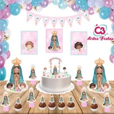 Kit Festa Nossa Senhora Aparecida Aquarela 77 Itens Personalizado Fazemos todos os temas