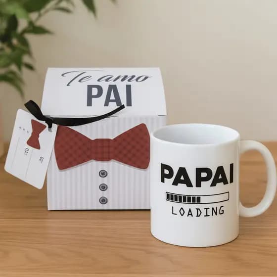 Caneca Presente Pai Primeira Viagem Papai Loading Dia dos Pais Caixinha